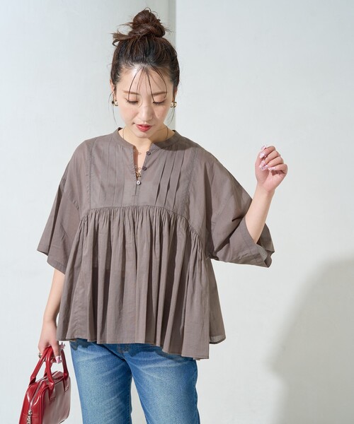 FREAK'S STORE（フリークスストア）の「限定展開　インド タック 切り替え フレア ブラウス（シャツ/ブラウス・レディース・ブラック/レッド/オフホワイト/モカ/イエロー/ネイビー・ﾌﾘ-）」の4枚目の写真