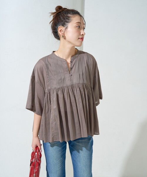 FRAMeWORK 切り替えフレアブラウス ブラウン FRAMeWORK 切り替えフレアブラウス ブラウン