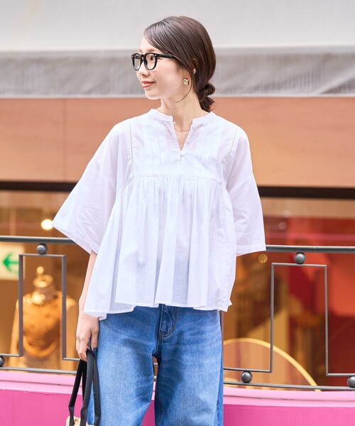 セール】限定展開 インド タック 切り替え フレア ブラウス（シャツ