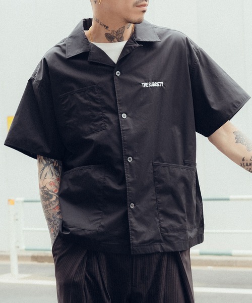 今期もの！　Subciety ブラック 半袖シャツ XL バーバーシャツ セール】Barber shirt（シャツ/ブラウス）｜Subciety