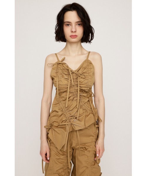 SLY（スライ）の「DRAWSTRING CAMI TOPS ドローストリング キャミ トップス 夏服（キャミソール・レディース・ベージュ/ブラック・FREE）」の10枚目の写真