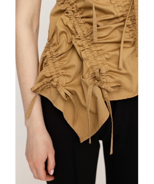 SLY（スライ）の「DRAWSTRING CAMI TOPS ドローストリング キャミ トップス 夏服（キャミソール・レディース・ベージュ/ブラック・FREE）」の19枚目の写真