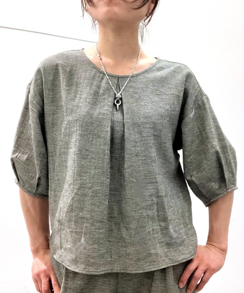 ブラウス シャツ リネンライクランタンスリーブブラウス レディース Q ブラウス シャツ リネンライクランタンスリーブブラウス