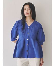 ペプラムリブニットカーディガン