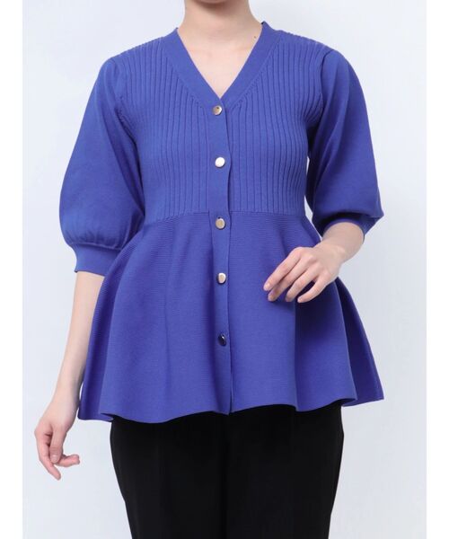 TONAL（トーナル）の「ペプラムリブニットカーディガン（カーディガン/ボレロ・レディース・ブルー/グレー/オフホワイト・MEDIUM）」の12枚目の写真