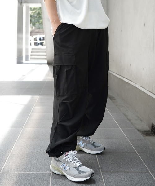 rosymonster キルティングカーゴショートパンツ ブラック 25SS ビッグポケット 裾ドロスト ワイドシルエット ポリメッシュ