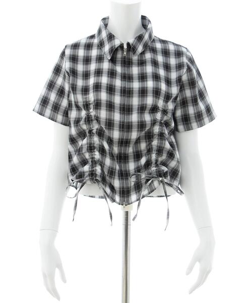 INGNI(イング)の「フロントジップチェック柄ドロスト半袖シャツ(シャツ/ブラウス・レディース・ホワイト系その他2/ネイビー系1・M)」の3枚目の写真