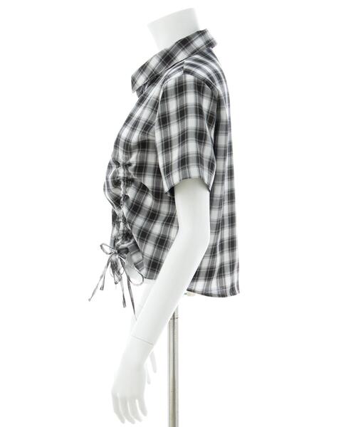 INGNI(イング)の「フロントジップチェック柄ドロスト半袖シャツ(シャツ/ブラウス・レディース・ホワイト系その他2/ネイビー系1・M)」の4枚目の写真