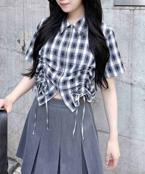 INGNI(イング)の「フロントジップチェック柄ドロスト半袖シャツ(シャツ/ブラウス・レディース・ホワイト系その他2/ネイビー系1・M)」の15枚目の写真