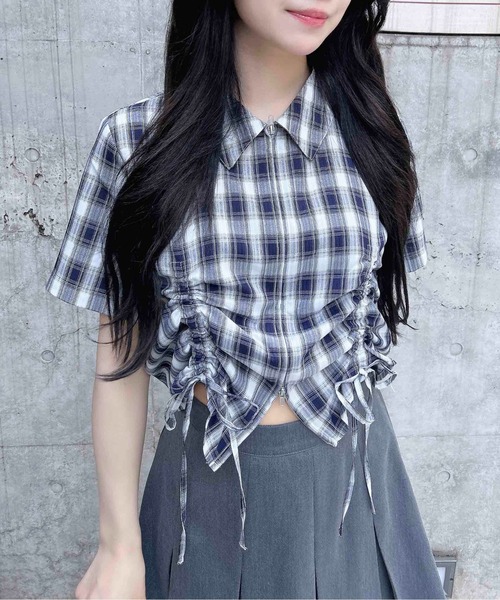 INGNI(イング)の「フロントジップチェック柄ドロスト半袖シャツ(シャツ/ブラウス・レディース・ホワイト系その他2/ネイビー系1・M)」の13枚目の写真