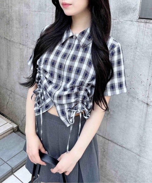 INGNI(イング)の「フロントジップチェック柄ドロスト半袖シャツ(シャツ/ブラウス・レディース・ホワイト系その他2/ネイビー系1・M)」の14枚目の写真