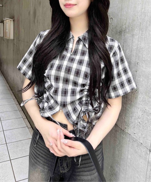 INGNI(イング)の「フロントジップチェック柄ドロスト半袖シャツ(シャツ/ブラウス・レディース・ホワイト系その他2/ネイビー系1・M)」の20枚目の写真