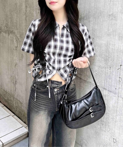 INGNI(イング)の「フロントジップチェック柄ドロスト半袖シャツ(シャツ/ブラウス・レディース・ホワイト系その他2/ネイビー系1・M)」の21枚目の写真