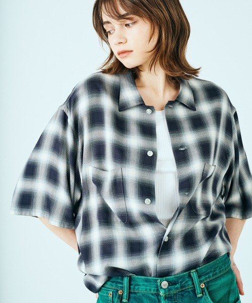 【復刻】60s TOWNCRAFT オンブレチェック レーヨンシャツ 白黒 POST JUNK / 60's TOWNCRAFT オンブレチェック レーヨンシャツ