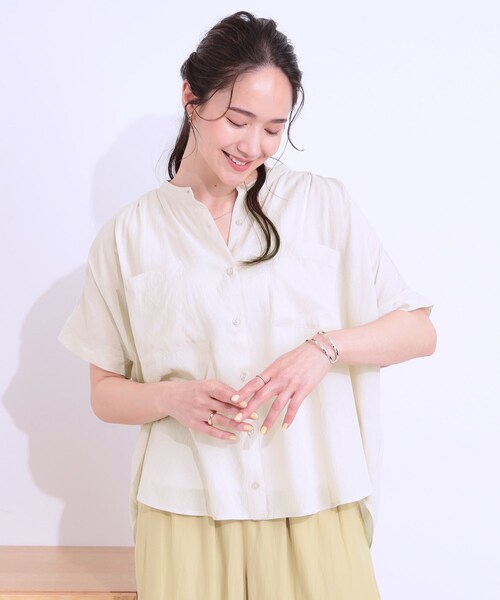 DRESKIP(ドレスキップ)の「【S-LL/セットアップ可】大人のシアー感 バンドカラーブラウス(シャツ/ブラウス・レディース・ライトベージュ/チャコールグレー/ブルー/グリーン系・01/02/03/04)」の17枚目の写真