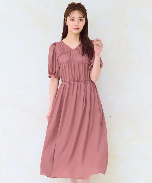 セール】【洗える】ギャザーデザインパフスリーブワンピース