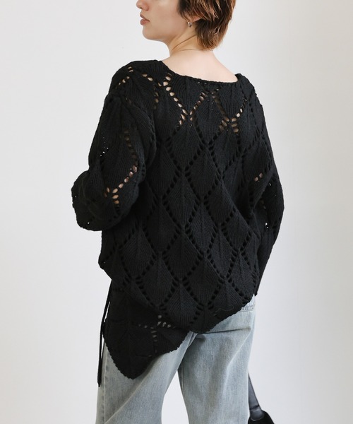 select MOCA(セレクトモカ)の「透かし編みクルーネックニットトップス(ニット/セーター・レディース・チャコール/アイボリー/ブラック・FREE)」の13枚目の写真