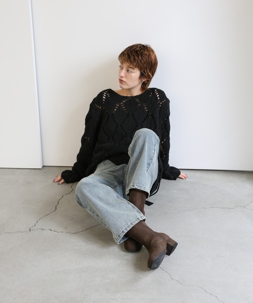 select MOCA(セレクトモカ)の「透かし編みクルーネックニットトップス(ニット/セーター・レディース・チャコール/アイボリー/ブラック・FREE)」の16枚目の写真