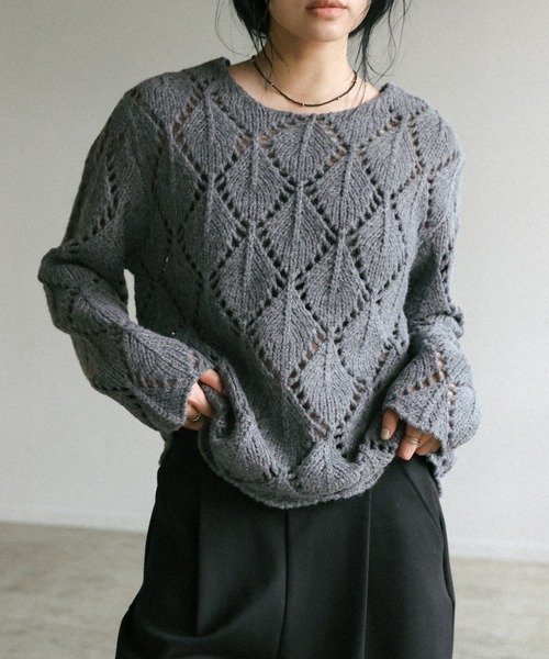 透かし編みクルーネックニットトップス(ニット/セーター)|select 透かし編みクルーネックニットトップス(ニット/セーター)|select