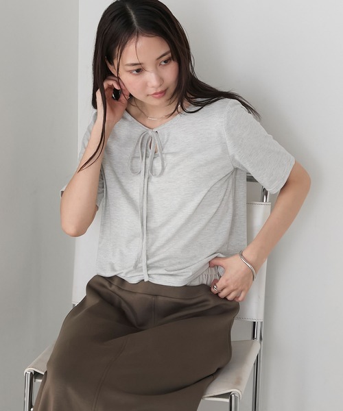 forksy.】ミジンボーダー パイピング リボンTシャツ forksy