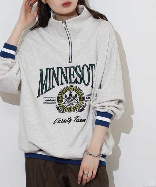 spiritoso(スピリトーゾ)の「spiritoso MINNESOTAハーフジップビッグスウェットトレーナー(スウェット・レディース・スミクロ/レッド/アッシュ・F)」の15枚目の写真