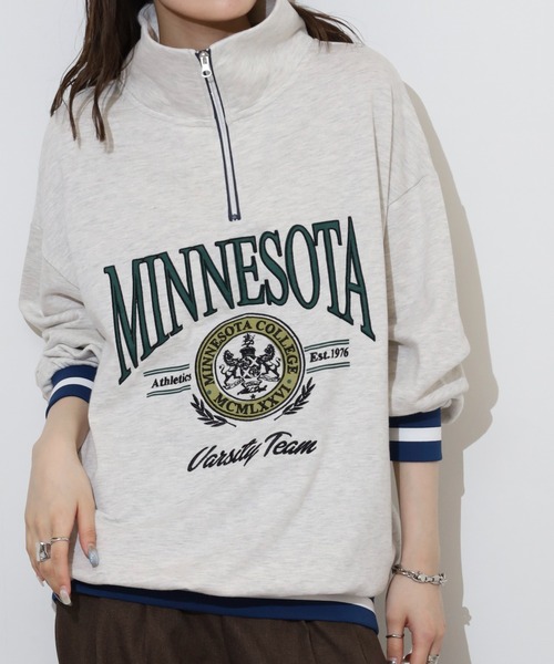 spiritoso(スピリトーゾ)の「spiritoso MINNESOTAハーフジップビッグスウェットトレーナー(スウェット・レディース・スミクロ/レッド/アッシュ・F)」の16枚目の写真