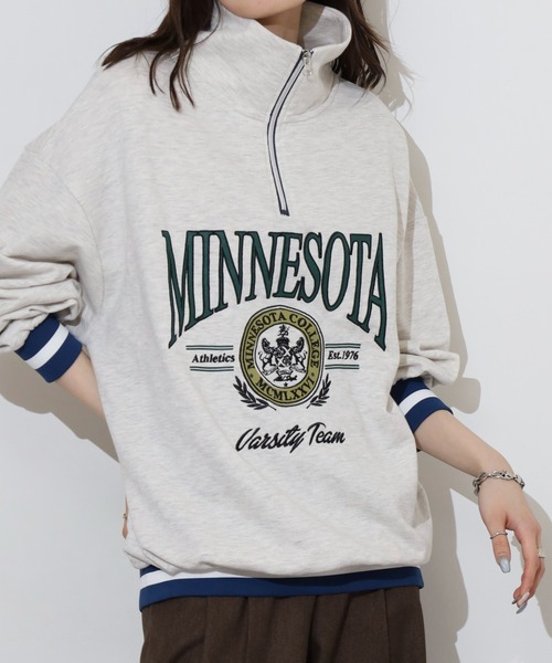 spiritoso(スピリトーゾ)の「spiritoso MINNESOTAハーフジップビッグスウェットトレーナー(スウェット・レディース・スミクロ/レッド/アッシュ・F)」の17枚目の写真
