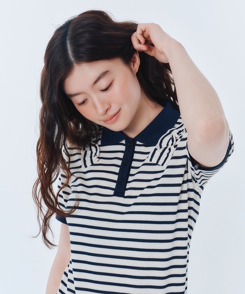 FCMM(エフシーエムエム)の「【日本限定】BORDER POLO SHIRT / ボーダーポロシャツ(ポロシャツ・レディース・ピンク/ライトグレー/ブラック/ネイビー・SMALL/MEDIUM)」の3枚目の写真