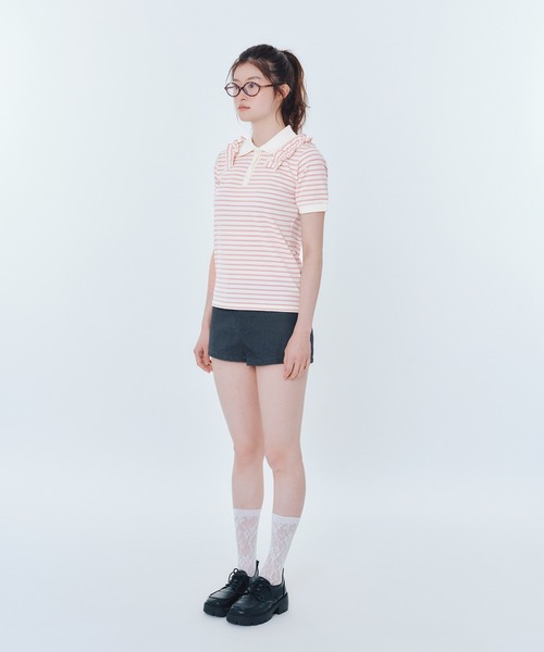 FCMM(エフシーエムエム)の「【日本限定】BORDER POLO SHIRT / ボーダーポロシャツ(ポロシャツ・レディース・ピンク/ライトグレー/ブラック/ネイビー・SMALL/MEDIUM)」の10枚目の写真