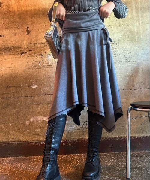 ipugo(イプゴ)の「ipugo/イプゴ 2WAYアシンメトリー スカート ワンピース(スカート・レディース・チャコール/ブラウン・FREE)」の2枚目の写真