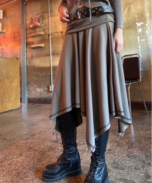 ipugo(イプゴ)の「ipugo/イプゴ 2WAYアシンメトリー スカート ワンピース(スカート・レディース・チャコール/ブラウン・FREE)」の3枚目の写真