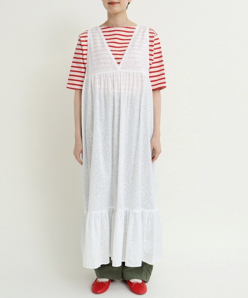 Dot＆Stripes CHILD WOMAN（ドットアンドストライプス　チャイルドウーマン）の「☆からみジャカード ノースリーブワンピース（ワンピース・レディース・ホワイト/レッド・FREE）」の12枚目の写真