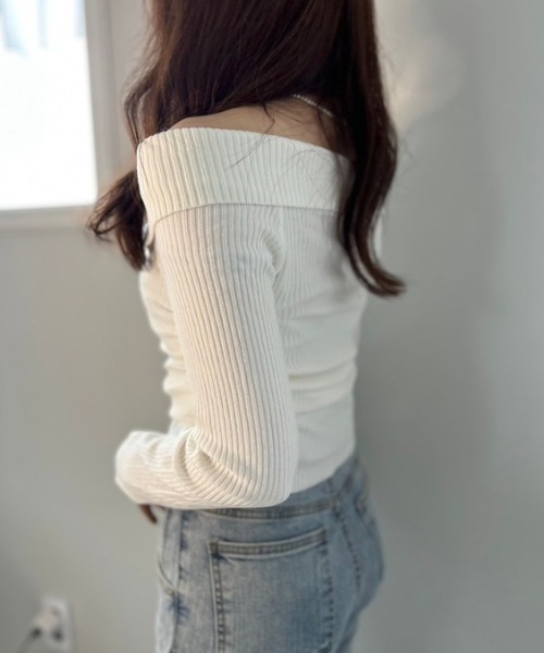 tシャツ ipugo/イプゴ リブボタン オフショルダー レディース ipugo tシャツ ipugo/イプゴ リブオフショルダー レディース