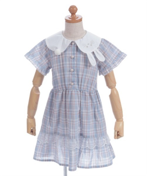 axes femme(アクシーズファム)の「うさぎ襟サマーチェックワンピース(ワンピース・キッズ・サックスブルー/ネイビー・MEDIUM/LARGE/X-LARGE)」の4枚目の写真