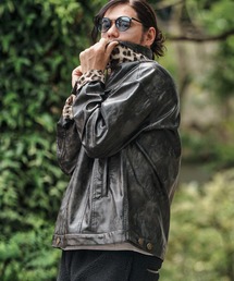 CAMBIO(JrI)mj10846- Vintage Like Synthetic Leather 3rd Trucker Jacket gbJ[WPbg(̑AE^[)