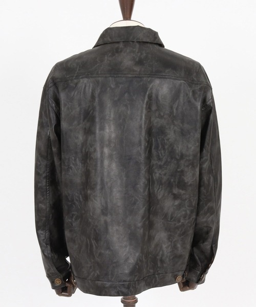 mj10846- Vintage Like Synthetic Leather 3rd Trucker Jacket