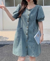 パフスリーブデニムワンピース
