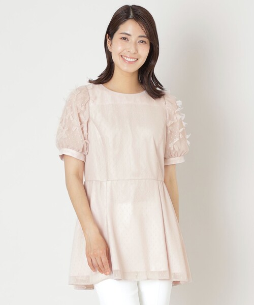 TO BE CHIC(トゥー ビー シック)の「リボンチュール チュニックブラウス(シャツ/ブラウス・レディース・ベージュ/ブラック・40/42)」の3枚目の写真