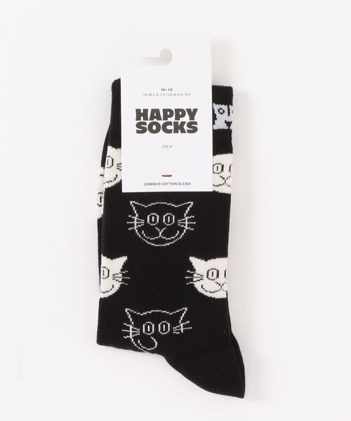 Happy Socks（ハッピーソックス）の「●Happy Socks● CAT Design sock（ソックス/靴下・レディース・ブラック/ブラック系その他/ホワイト・MEDIUM/SMALL）」の2枚目の写真
