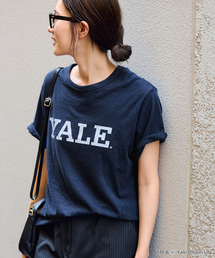 【美品】フレームワーク ロゴTシャツ ネイビー ゆったり 半袖 カレッジ風 FRAMeWORK｜フレームワークのTシャツ/カットソー（ブルー