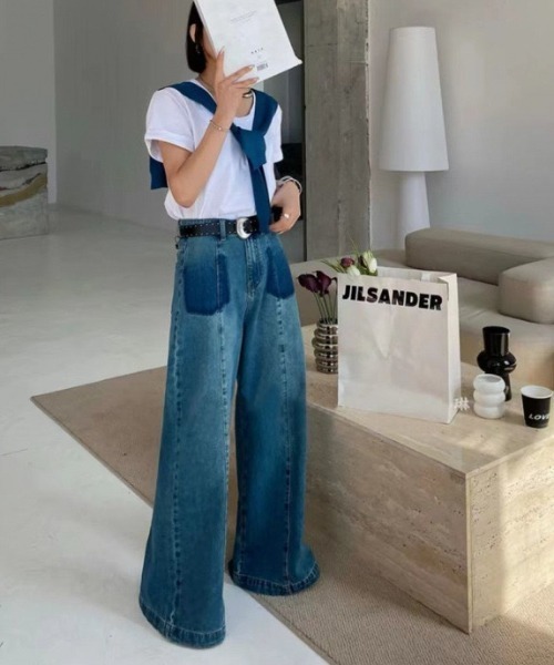 gossip!ロサンゼルス(ゴシップロサンゼルス)の「レトロデザイン フレアデニム(デニムパンツ・レディース・ダークベージュ/ブルー・S/L/M)」の7枚目の写真