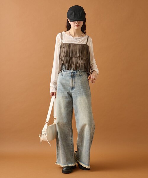 mystic（ミスティック）の「フェイクスウェードフリンジビスチェ（その他トップス・レディース・キャメル/チャコールグレー/ベージュ・FREE）」の7枚目の写真