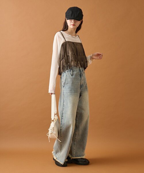 mystic（ミスティック）の「フェイクスウェードフリンジビスチェ（その他トップス・レディース・キャメル/チャコールグレー/ベージュ・FREE）」の6枚目の写真