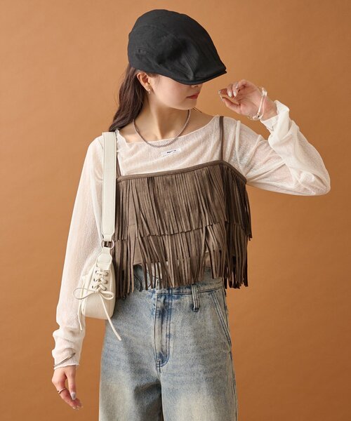 mystic（ミスティック）の「フェイクスウェードフリンジビスチェ（その他トップス・レディース・キャメル/チャコールグレー/ベージュ・FREE）」の5枚目の写真
