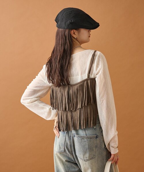 mystic（ミスティック）の「フェイクスウェードフリンジビスチェ（その他トップス・レディース・キャメル/チャコールグレー/ベージュ・FREE）」の4枚目の写真
