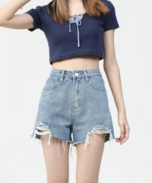 Chick | Cotton Damaged Shorts / コットン ダメージ加工ショートパンツ(デニムパンツ)
