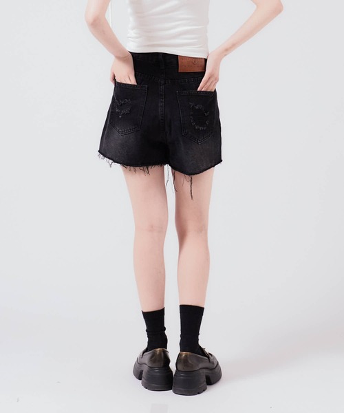 d.i.a.ダメージ黒ショートパンツ セール】Cotton Damaged Shorts / コットン ダメージ加工