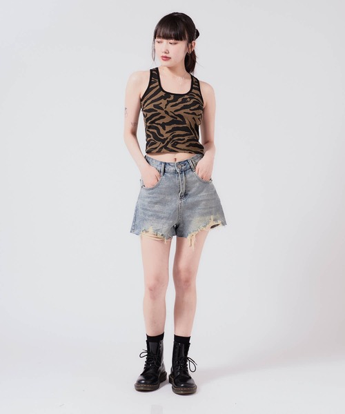 ダークブルー グリッター加工 ショートパンツ ラッシュショートパンツ (ダメージデニム) – muta Online Store