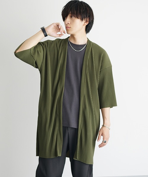 MinoriTY】さら艶プリーツロングカーディガン 半袖カーディガン メンズ