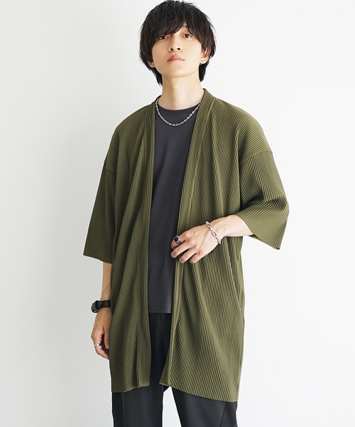 MinoriTY(マイノリティ)の「【MinoriTY】さら艶プリーツロングカーディガン 半袖カーディガン メンズ 夏服(カーディガン/ボレロ・メンズ・カーキ/グレー/ブラック・M/L)」の5枚目の写真